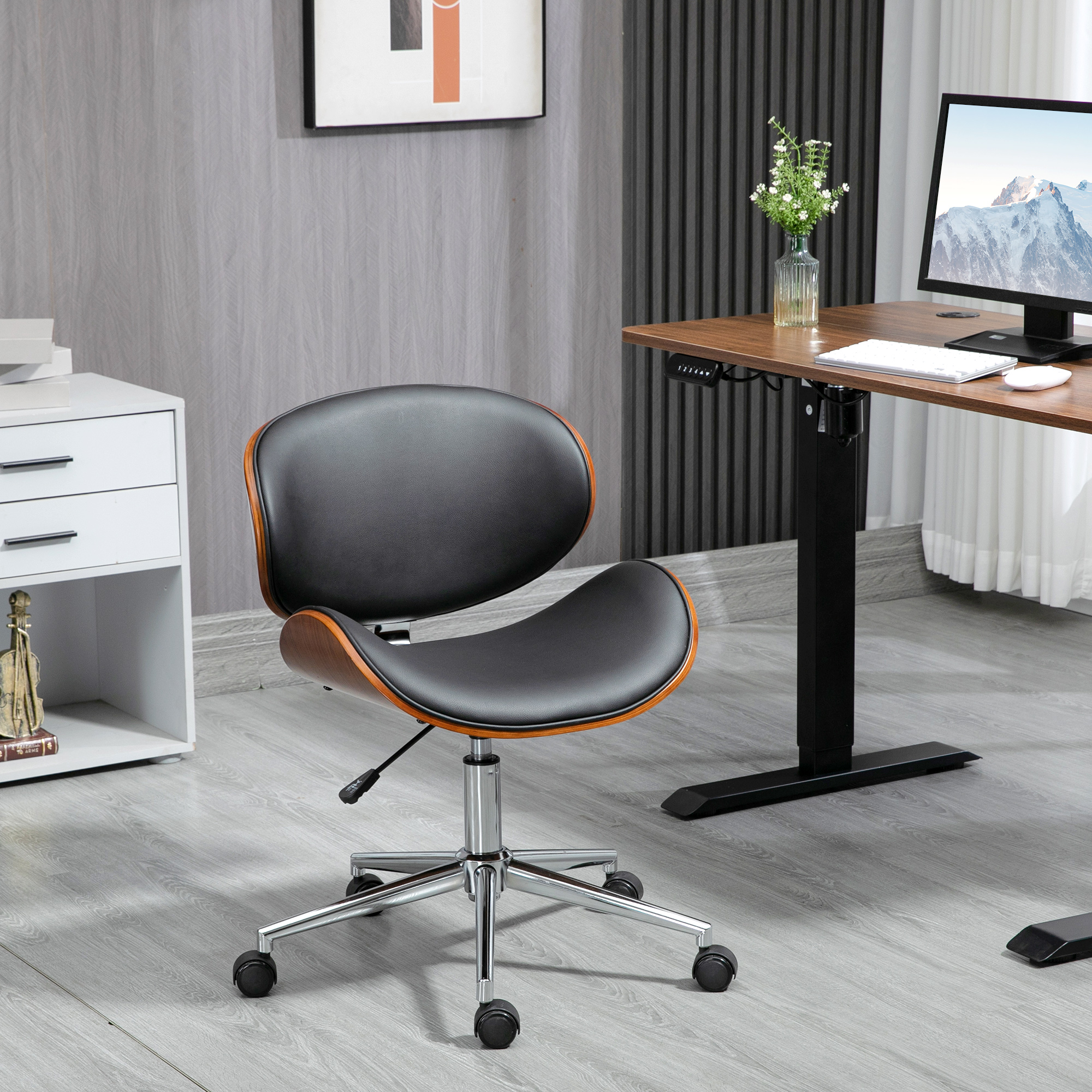 Vinsetto Bürostuhl Vintage-Design Höhenverstellbar 360° drehbar Pappelholz Kunstleder 53 x 53 x 77-87 cm