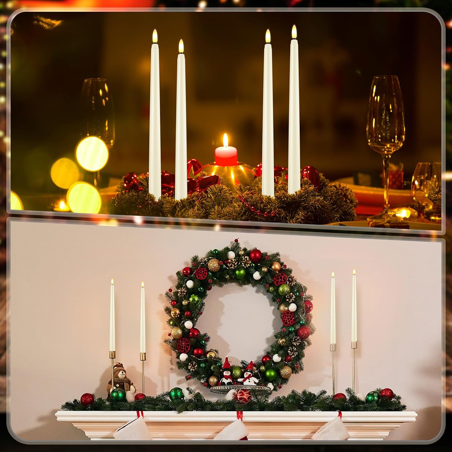 48 Stück Flammenlose Kegelkerzen mit 4 Fernbedienungen, batteriebetrieben, flammenlose flackernde konische Kerzen, 3D-Dochte, flammenlose Kunstwachs-LED-Leuchten für Hochzeit, Weihnachten, Party,