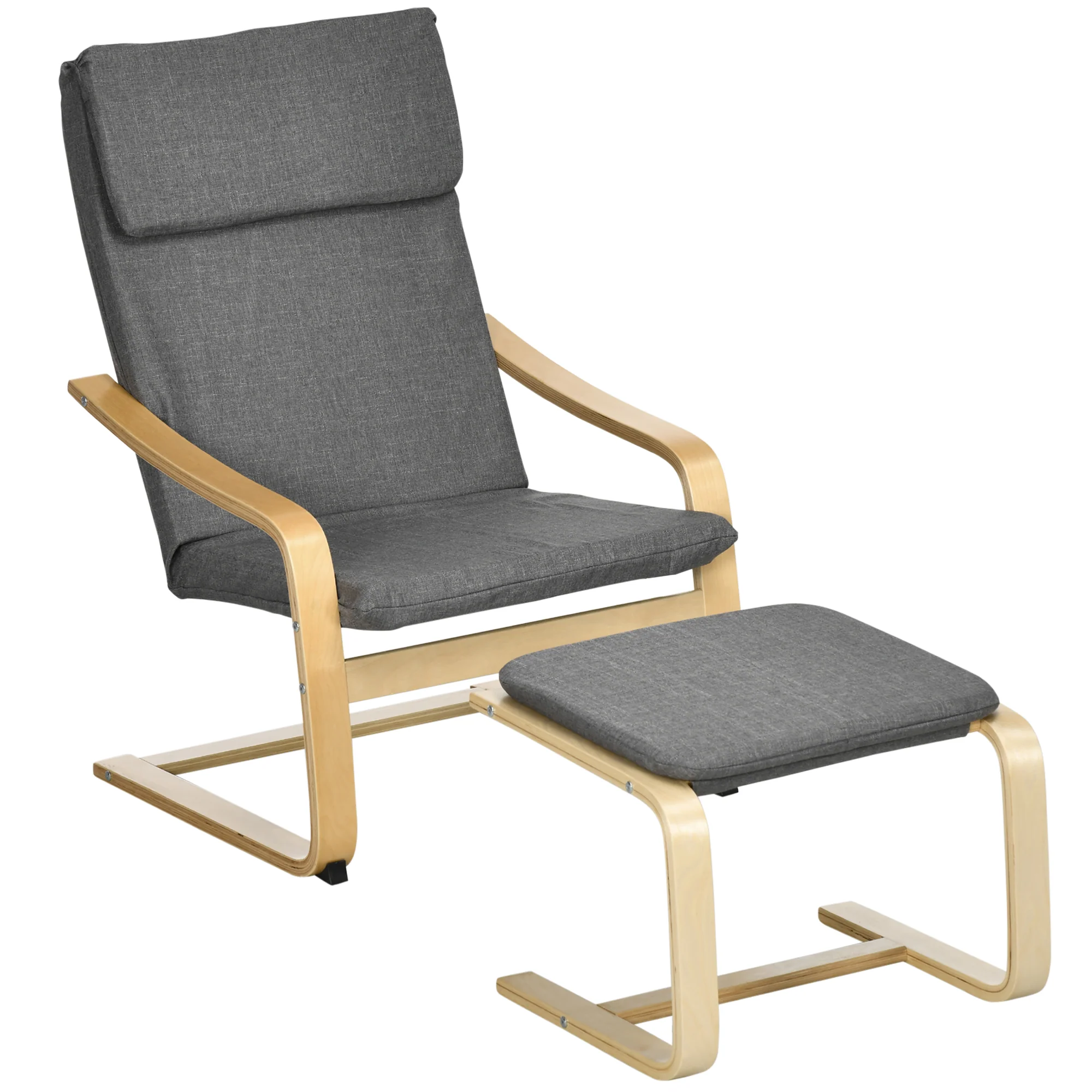HOMCOM Relaxsessel mit Fußhocker, Leinenbezug Grau, 66,5×80×99 cm