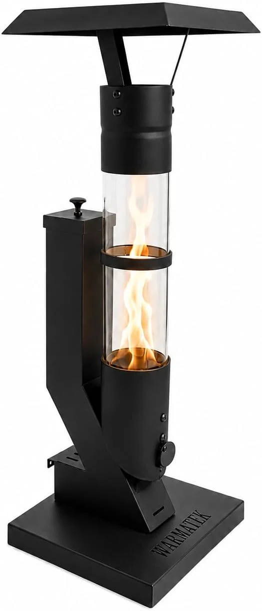 Lumo Outdoor-Pelletofen 3000 W, Pellet-Terrassenkamin ohne Strom & Gas, 0,6 kg Pelletbehälter, mit Glasflamme, für Garten, Balkon, Terrasse & Veranda