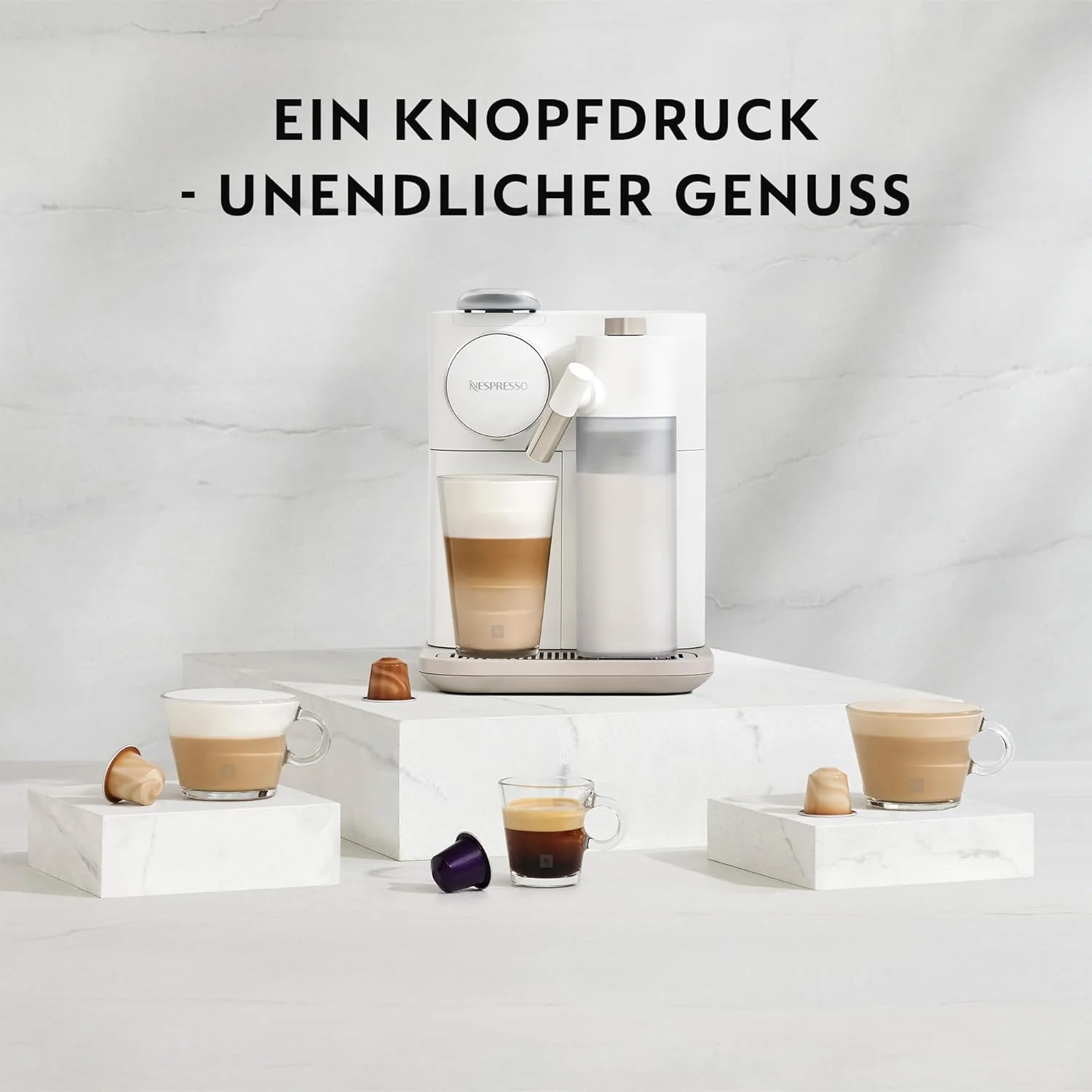 Nespresso De'Longhi EN640.W Gran Lattissima Kaffeekapselmaschine mit automatischem Milchsystem,19 Bar Druck, 1400W,Wei