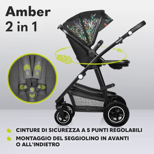 LIONELO Amber Passeggino 2in1 Duo Passeggino da 0 a 48mesi con Seduta secchiello   Navicella per neonato e bambini a 22kg Regolabile, pieghevole e leggero Ruote grandi Cappotina XXL : Prima infanzia