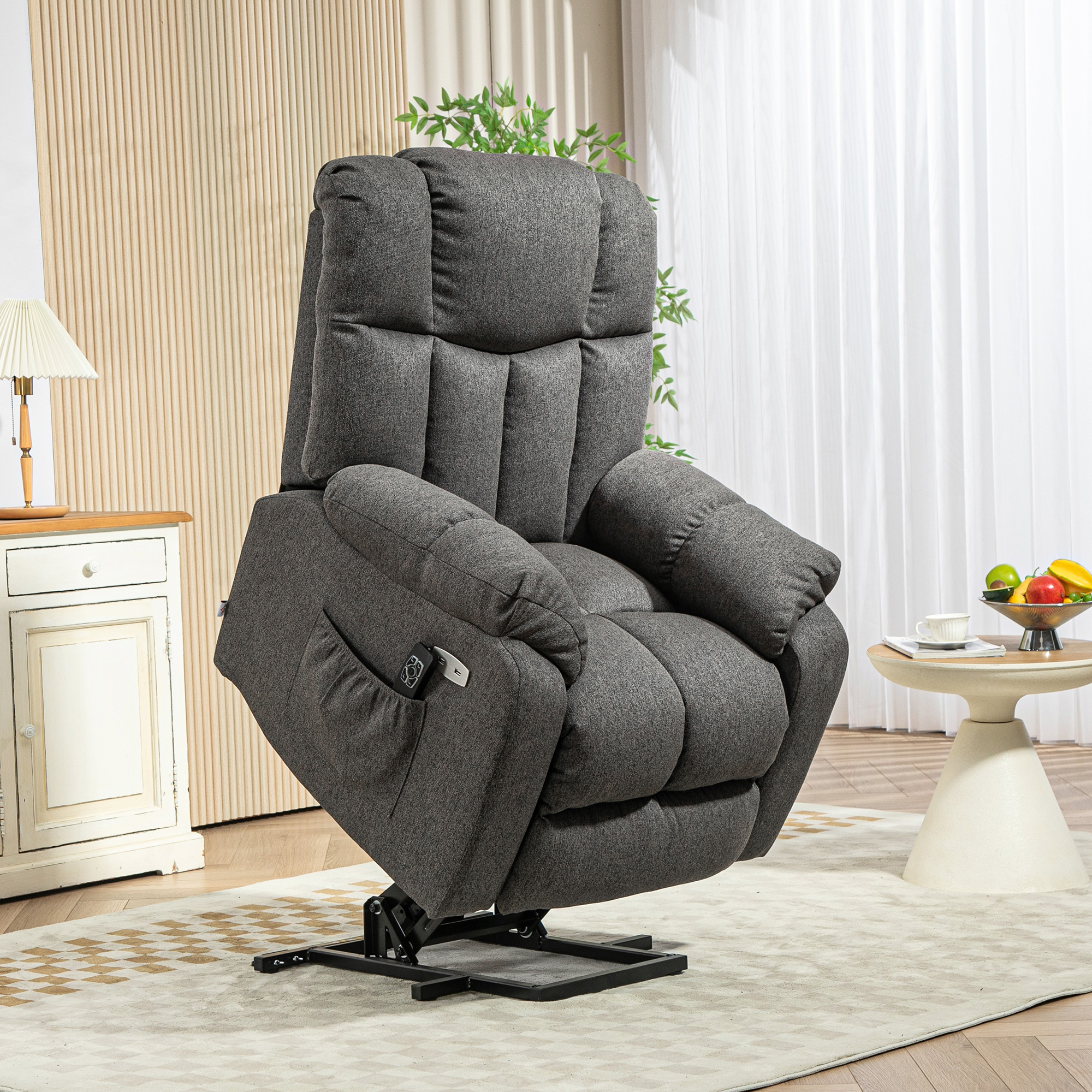 HOMCOM 2-in-1 Relaxsessel mit Liegefunktion, USB-Anschlüsse, Taschenfederkern, Dunkelgrau