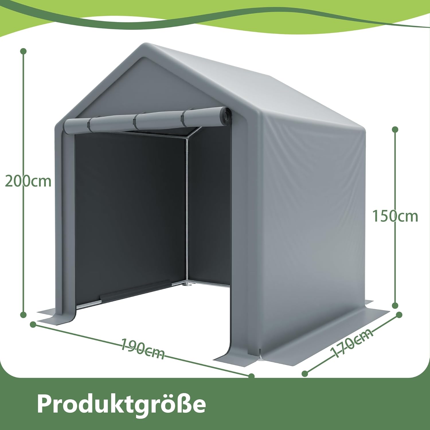 Geräteschuppen Fahrradgarage 190x170x200 cm wetterfest wasserdicht Winterfest Gartenhaus Stahl Lagerzelt für Fahrräder Motorräder Gartengeräte UV-beständig