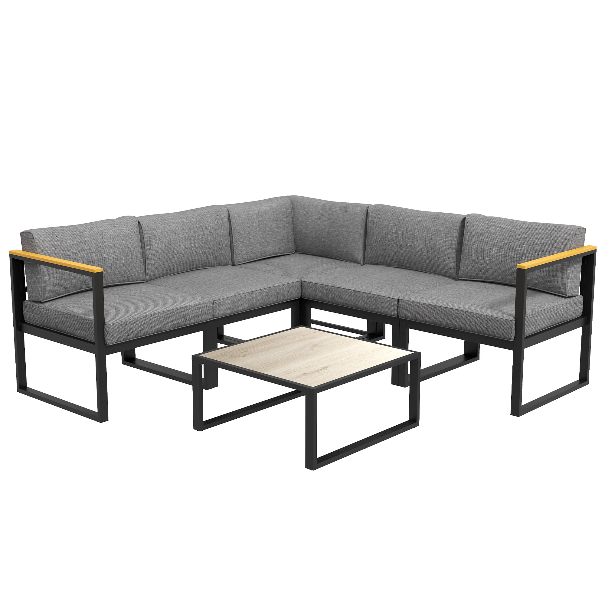 Outsunny Gartensofa-Set, Ecksofa im zeitgenössischen Design, 6-teilig für 5 Personen - aus Aluminium, hoher Komfort