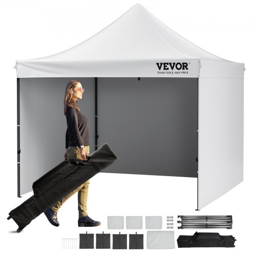 VEVOR Pavillon 304,8x304,8x320cm Gartenzelt 500D PU-Silber-Gewebe Faltpavillon höhenverstellbar inkl. Aufbewahrungstasche Partyzelt 6-8 Personen Pop up Zelt Weiß Gartenpavillon für Campingausflug