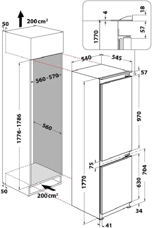 Indesit INC18D021A1 Frigorifero Combinato, Statico, Tecnologia Low Frost, Altezza 177 cm, 34 dBA, Porte Reversibili, Illuminazione Led, Controllo Umidità, Allarme Porta Aperta, Classe Energetica E