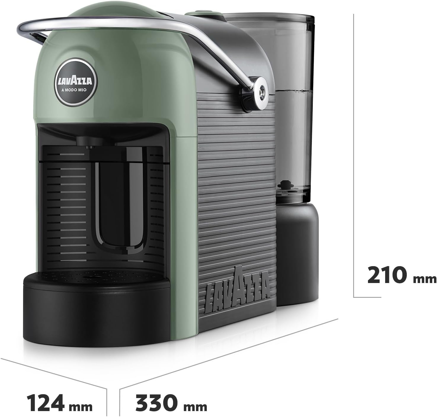 Lavazza, A Modo Mio Jolie Evo, Macchina per Caffè Realizzata con 36% di Plastica Riciclata, Macchina Espresso con 64 Capsule Lavazza, A Modo Mio Crema e Gusto Classico Incluse, Verde