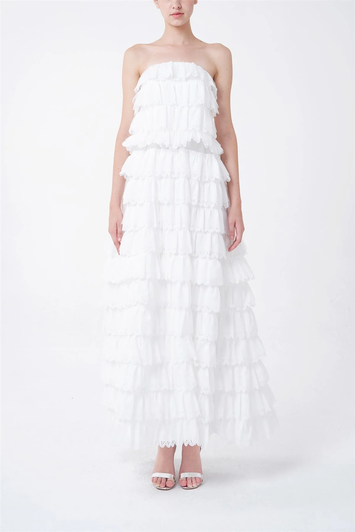 Aria White Strapless Tiered Maxi Dress