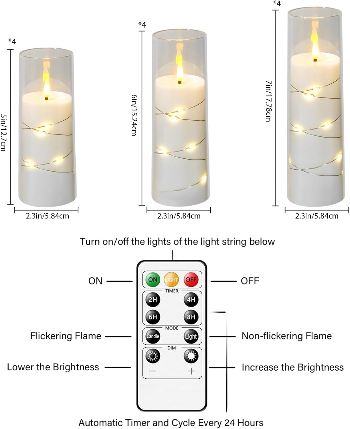 Flammenlose Kerzen mit eingebetteter Sternschnur, batteriebetriebene LED-Kerzen, mit Fernbedienung, 12 weiße flackernde Kerzen für Weihnachten, Hochzeiten, Heimdekoration und Party, (D 5,8 x