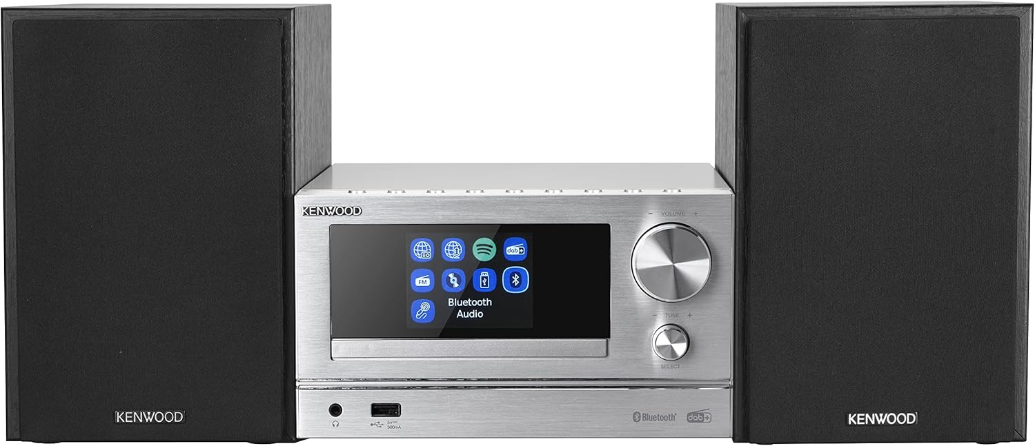 KENWOOD, Sistema Micro HiFi Stereo M-7000S, con Ricevitore Radio da Internet, DAB+ o FM, Lettore CD e Presa USB, Connessione a Spotify e Bluetooth, Podcast-Player, Funzione Radiosveglia, Silver