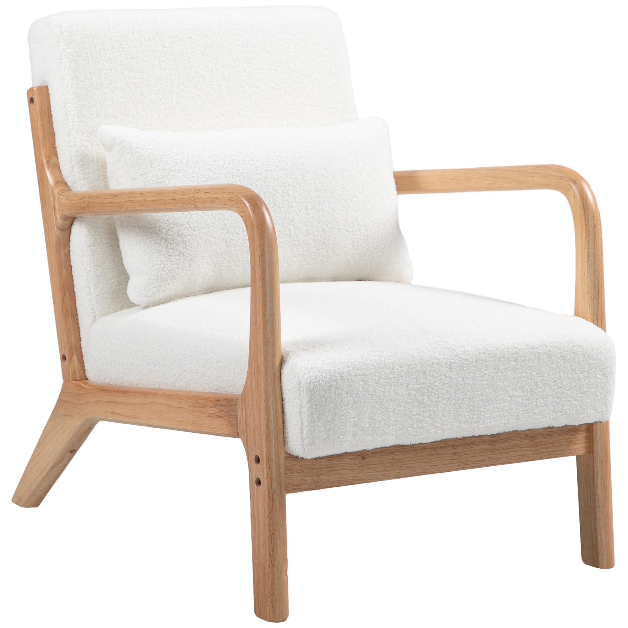 HOMCOM Lounge-Sessel - 3 Kissen inklusive - tiefe Sitzfläche - Armlehnen - Kautschukholzrahmen - cremefarbener Samt
