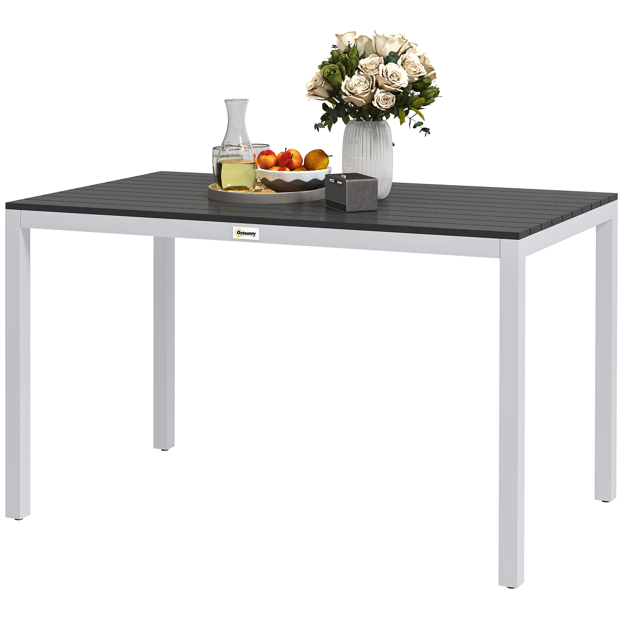 Outsunny Gartentisch Aluminium 120x70 cm Wetterfest Balkontisch mit Holzoptik, für 4-6 Personen Schwarz