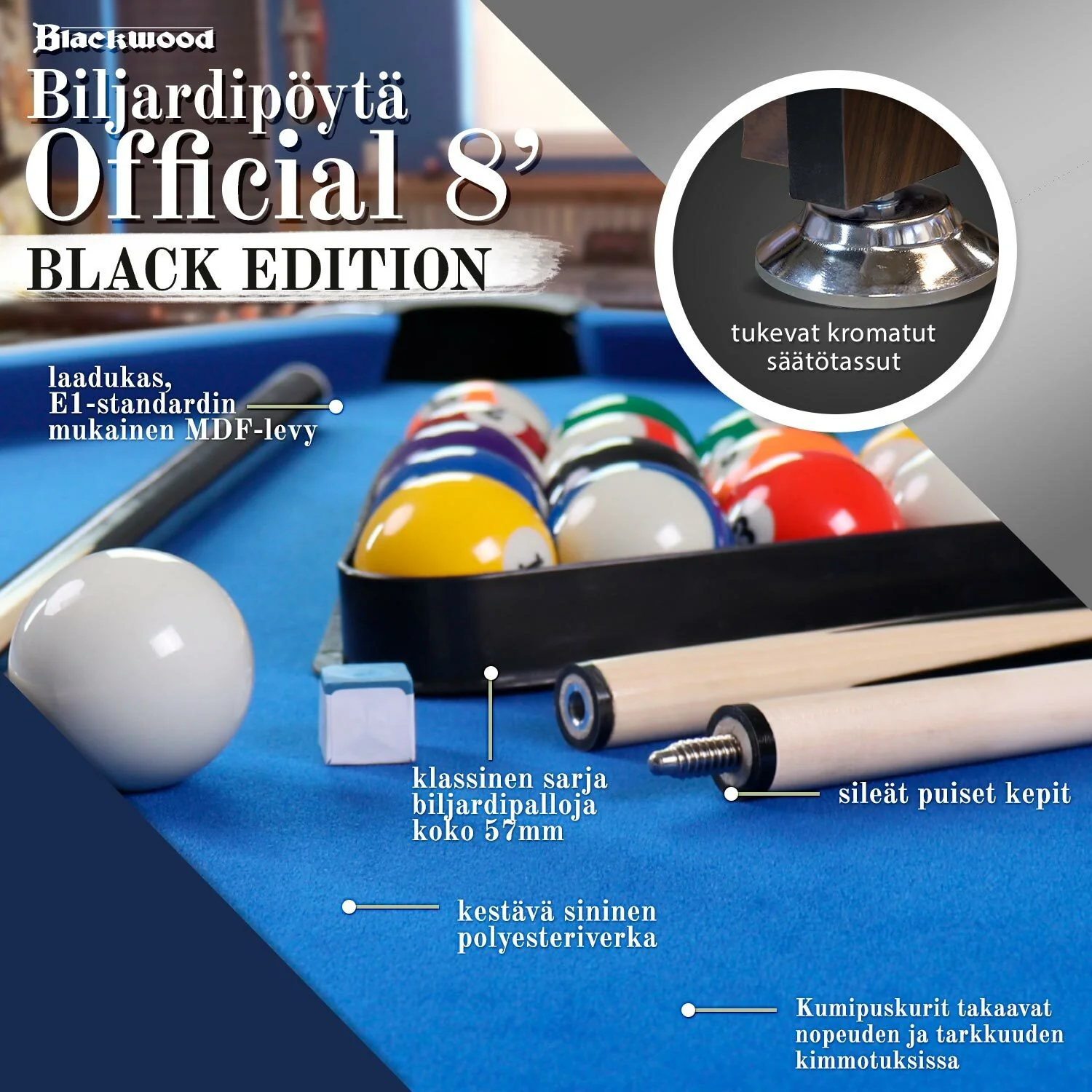 Blackwood Billardtisch, 8' Official Black