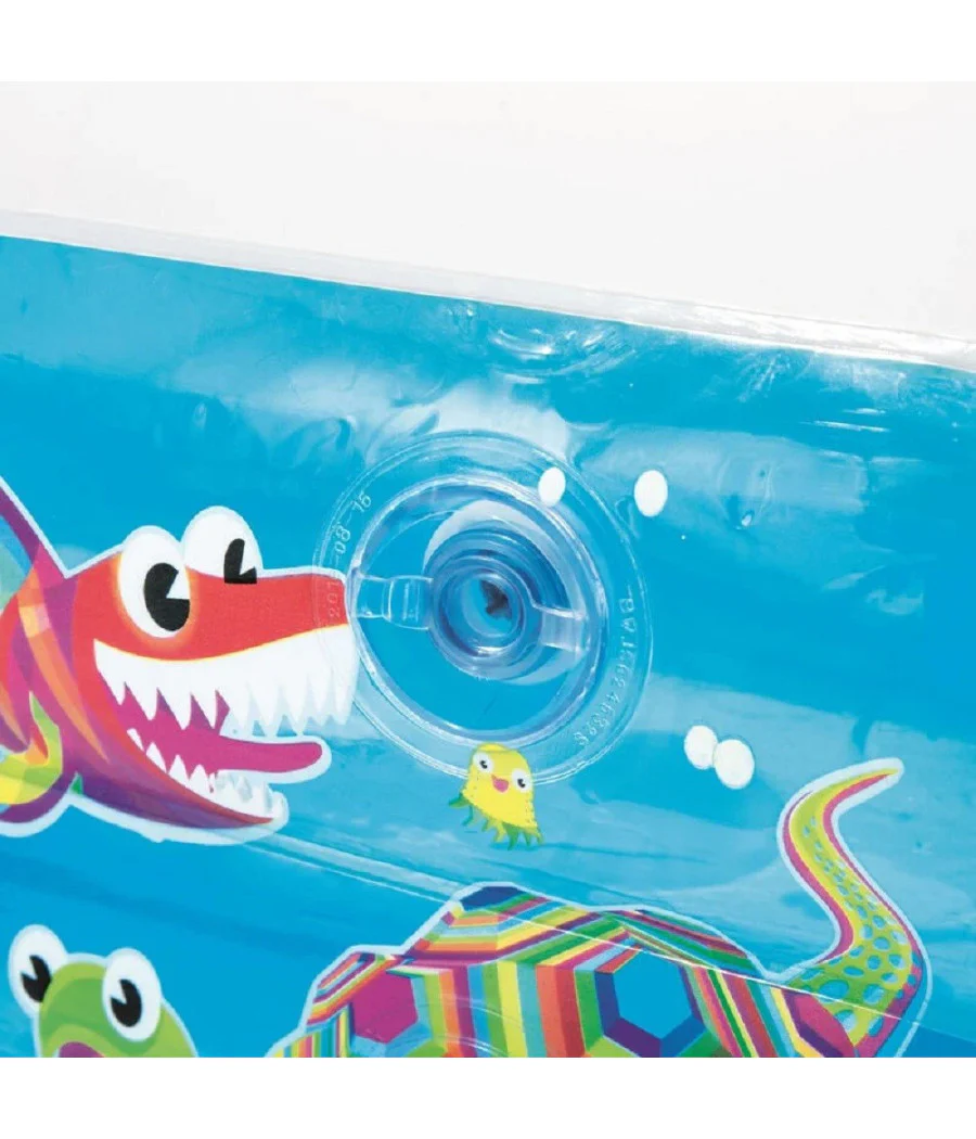 Trade Shop - Piscina Gonfiabile Family Rettangolare 3 Anelli Fantasia Pesci 229x152x56cm