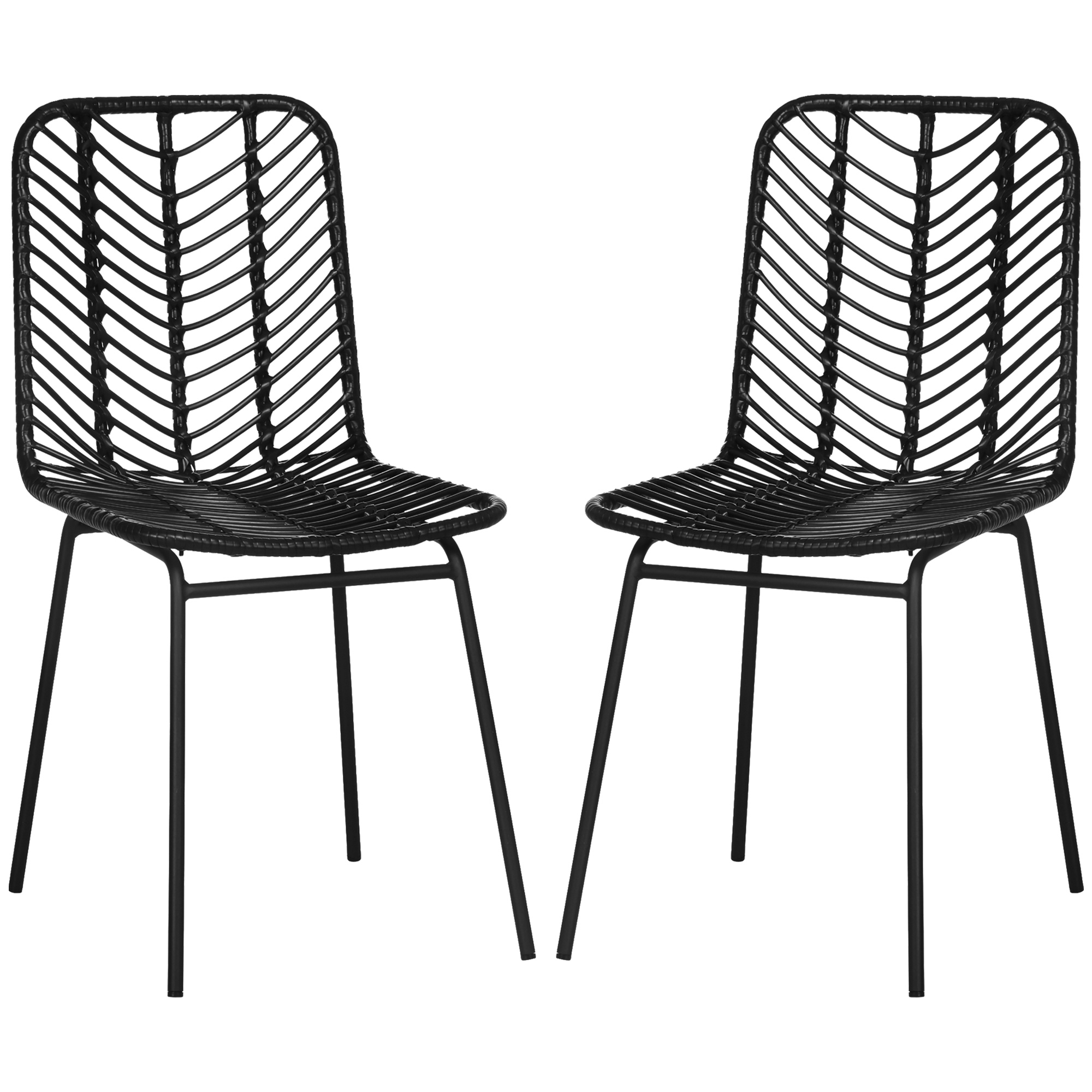 HOMCOM 2er-Set Esszimmerstühle Aktzentstühle Küchenstühle, Boho-Stil, Rattan,  44 cm x 58 cm x 85 cm, Schwarz