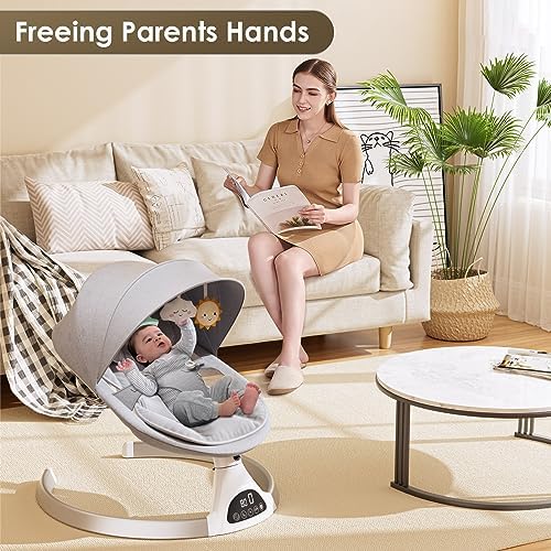 Aomdom altalena elettrica per bambini, sdraietta per bambini fino a 9 kg di peso, con telecomando e wireless per lo stile di controllo APP, altalena per bambini con imbracatura di sicurezza a 5 punti : Prima infanzia