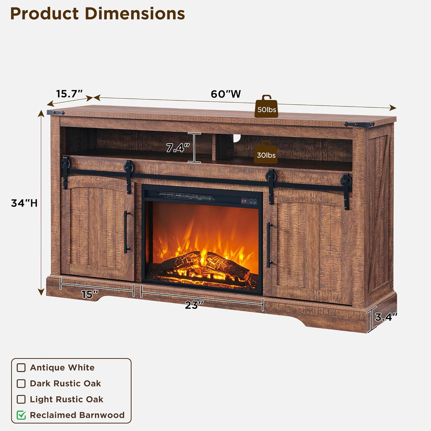 OKD Farmhouse Fireplace TV Stand for 70 Inch TV, 34