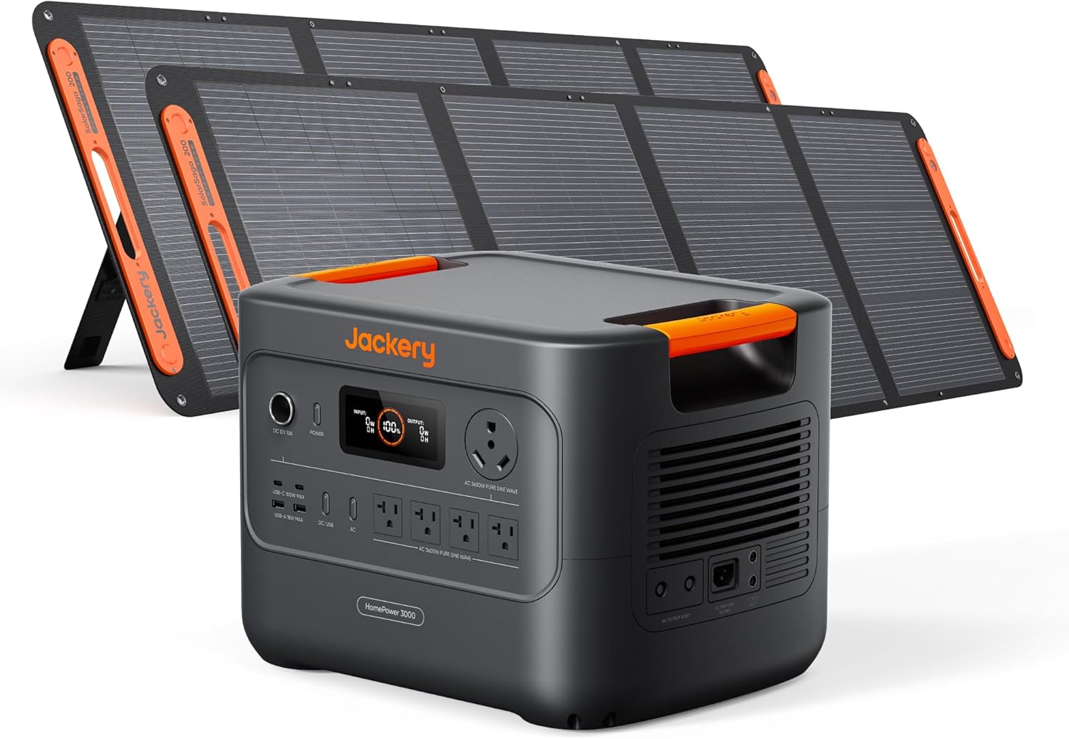Jackery HomePower 3000 Portable Station with 2X 200W Panels  3600W (7200W Surge)  3072Wh LFP Battery  USB-A/C  Home Backup  RV & Emergencies  Grey