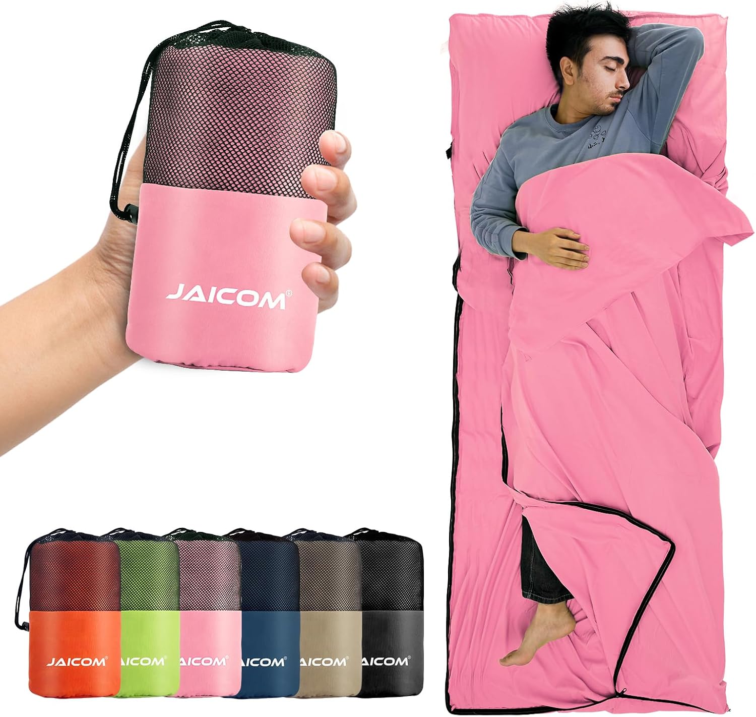 JAICOM c Sleeping Bag, Ultralight and Compact Travel Sheet, 220 x 90 cm, Cotton Sheet Sack, Ideal for Camping, Hiking, Hostel and Business Travel