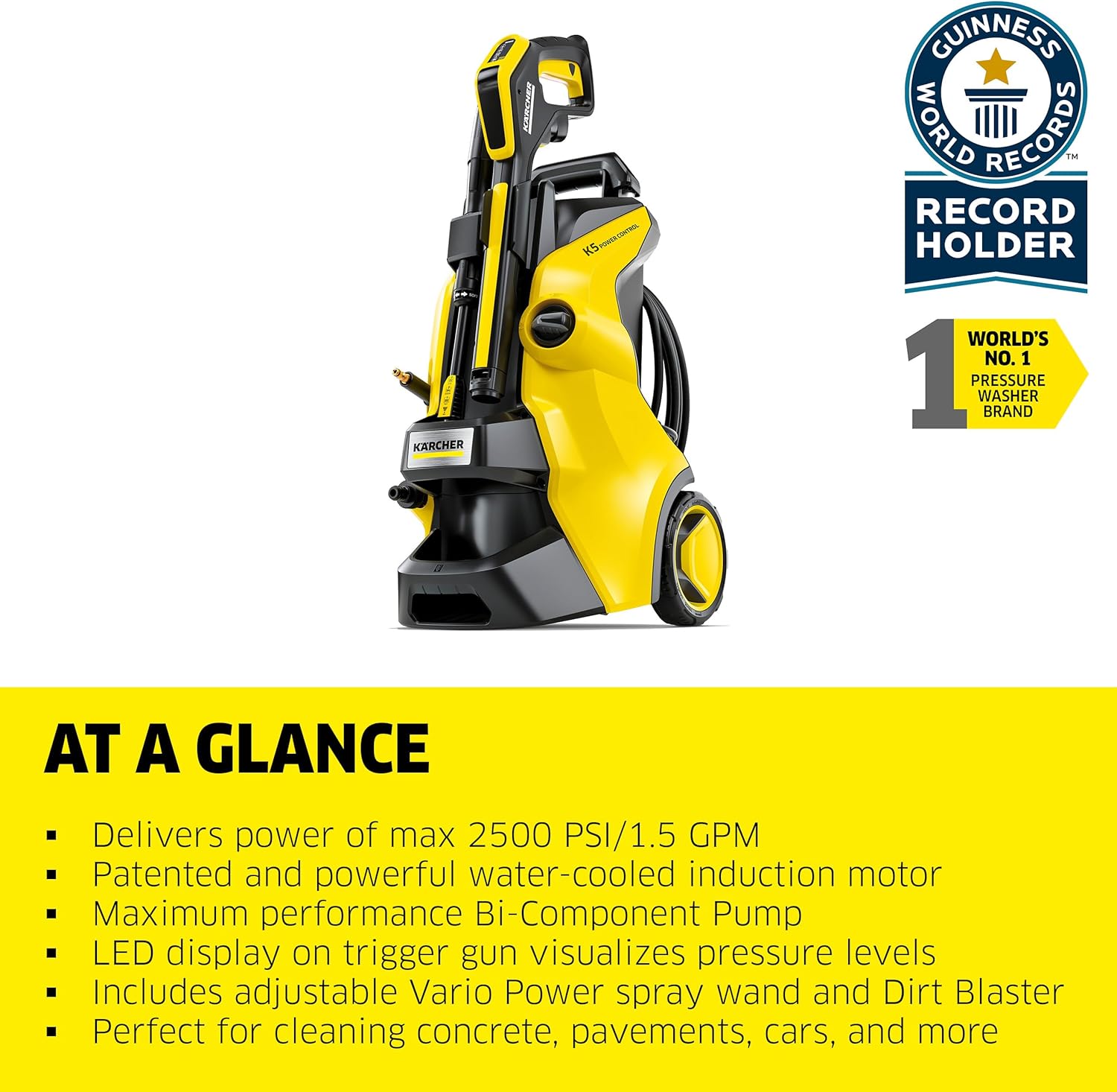 Kärcher Pressure Washer  K5 Power Control  Max 2500 PSI  32 ft. Hose  2 Spray Wands - 1.55 GPM