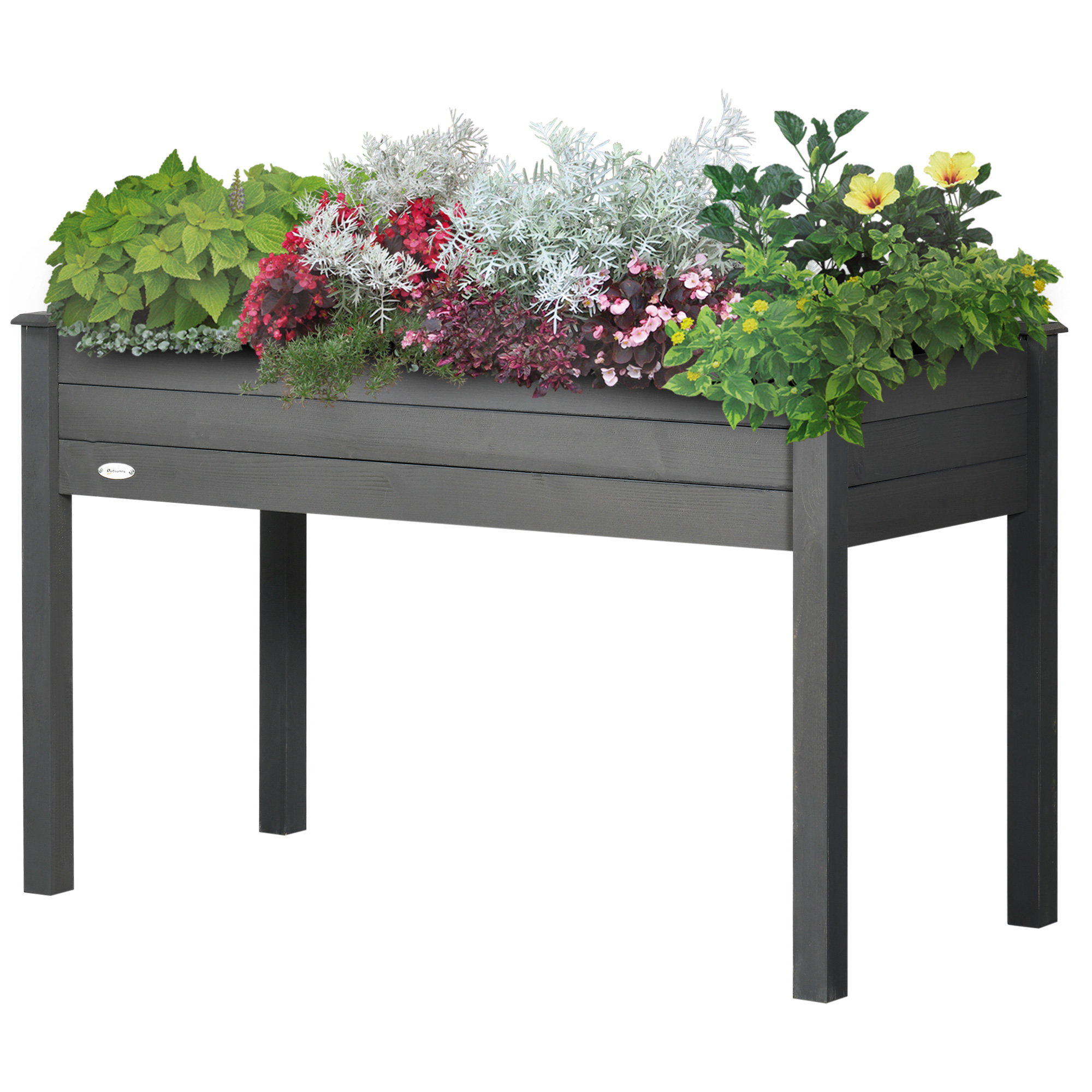Outsunny Hochbeet-Pflanzkasten auf Beinen, Maße 123L x 57B x 76H cm, inklusive Bewässerungseinsätze + Drainagevlies, Massives Fichtenholz