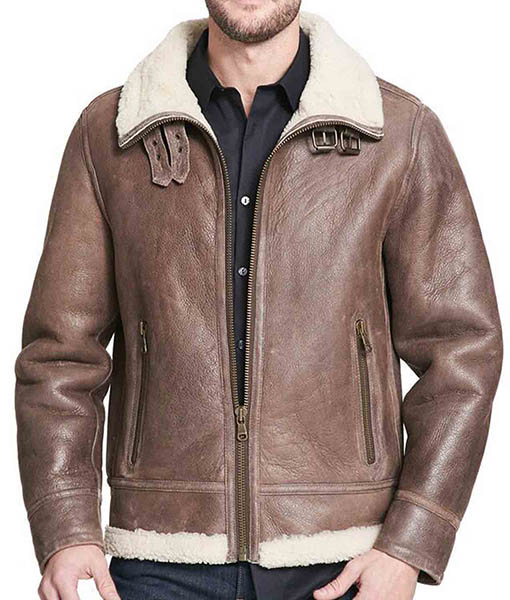 Men’s Shearling Brown Rugged Leather Jacket