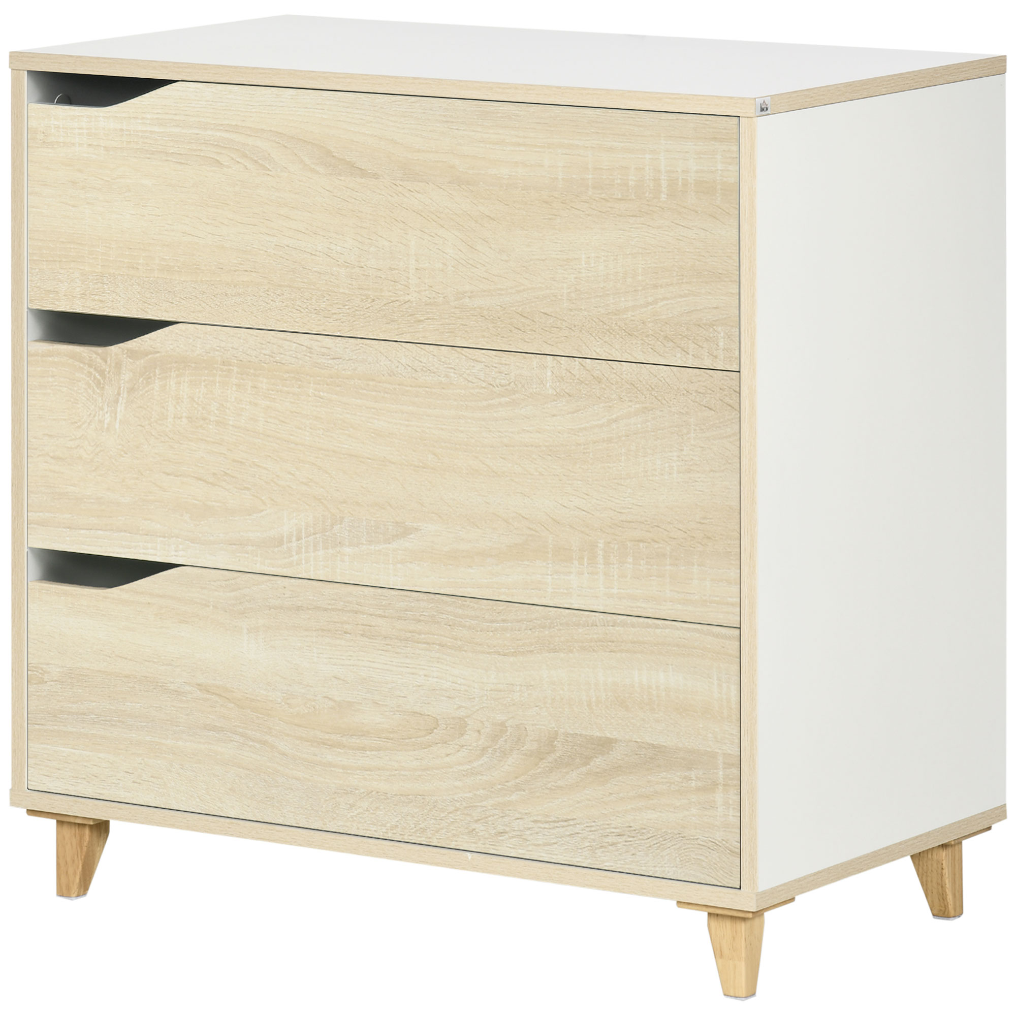 HOMCOM Kommode mit 3 Schubladen Aufbewahrungsschrank Zweifarbig Weiß und Holz-Optik - 75 x 42 x 75 cm