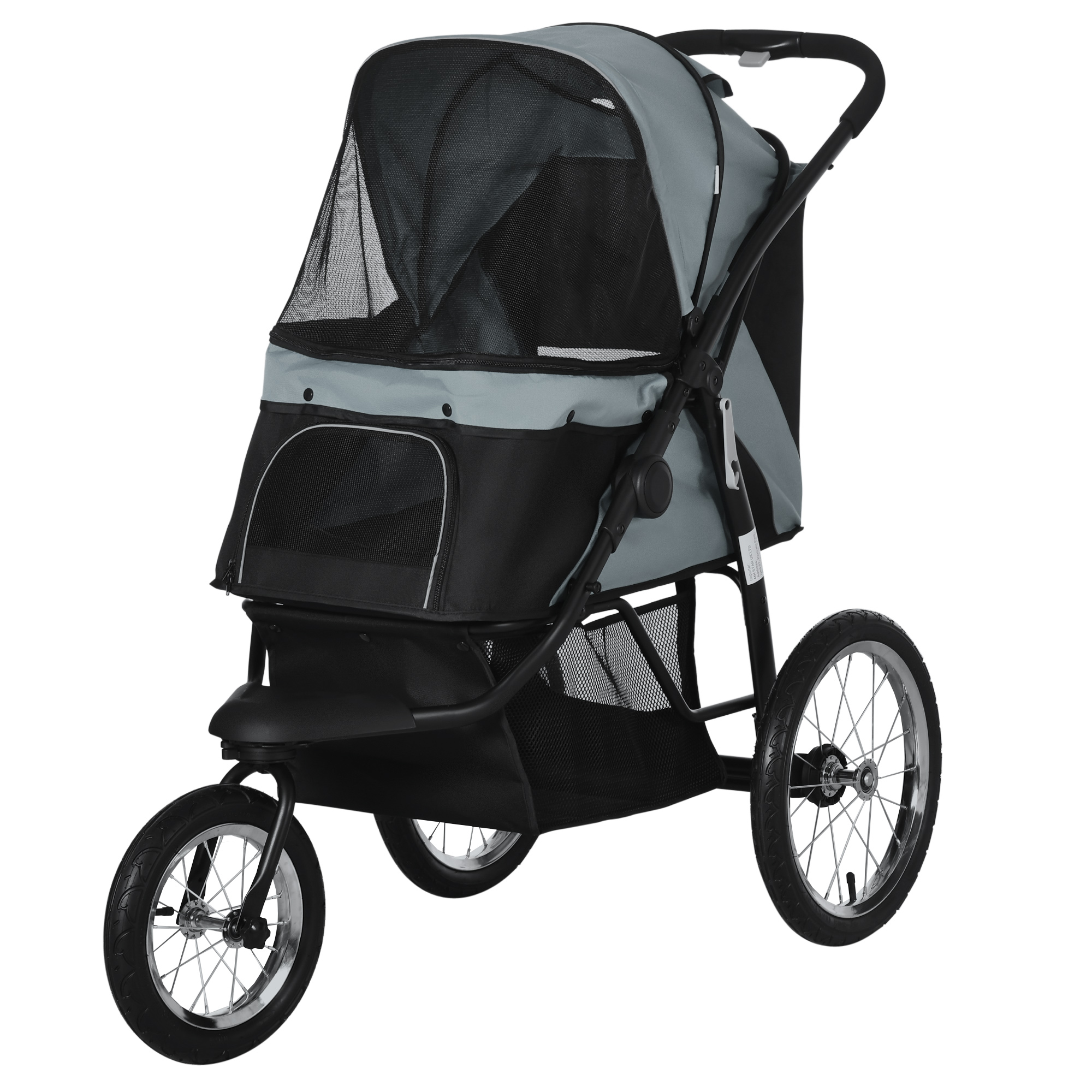 PawHut Hundewagen Hundetrolley mit Jogger-Funktion bis 20 kg Klappbar Netzfenster, Ablagekorb, Grau, 111 x 58 x 107 cm