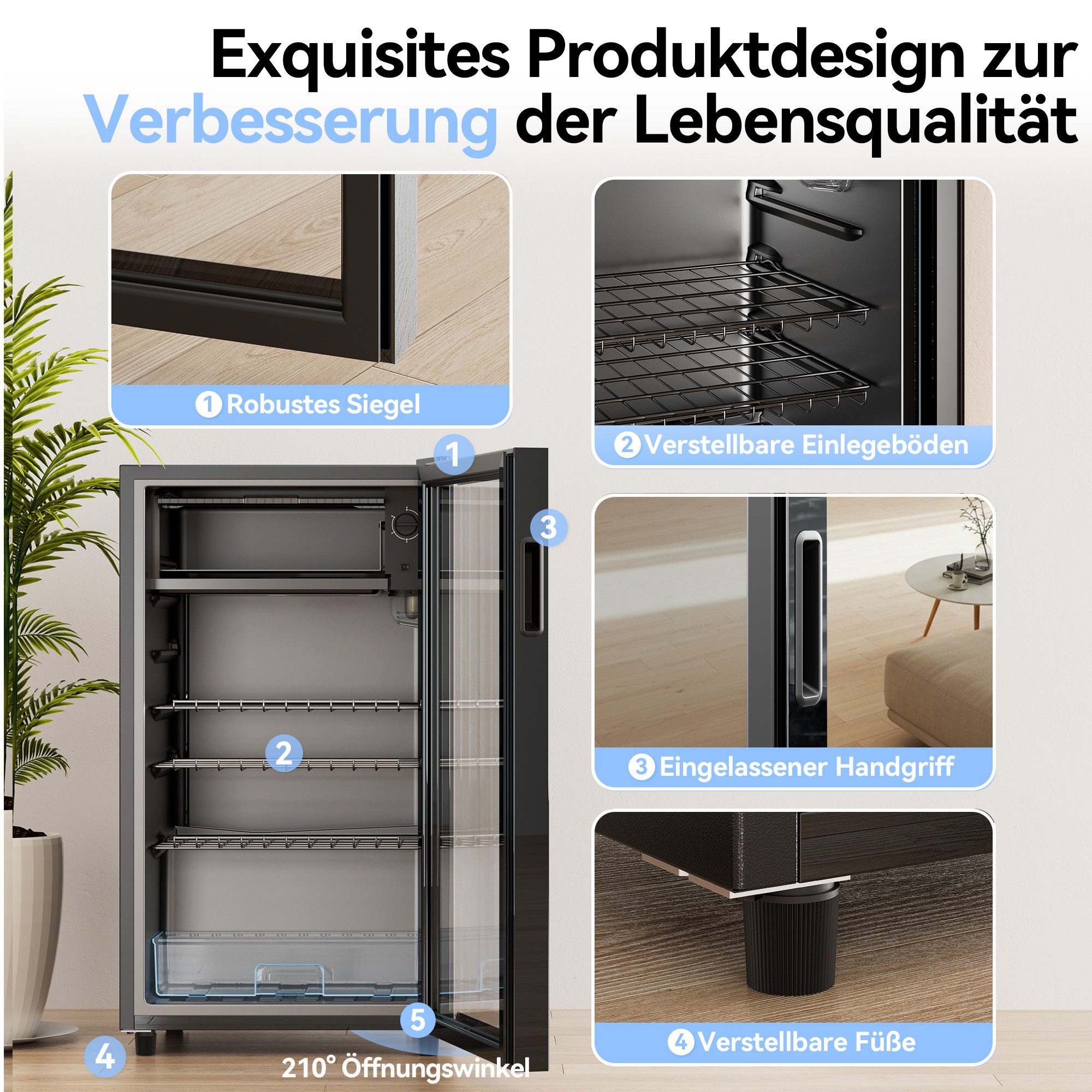 Getränkekühlschrank mit glastür,LED-Beleuchtung, Leiser BC-98
