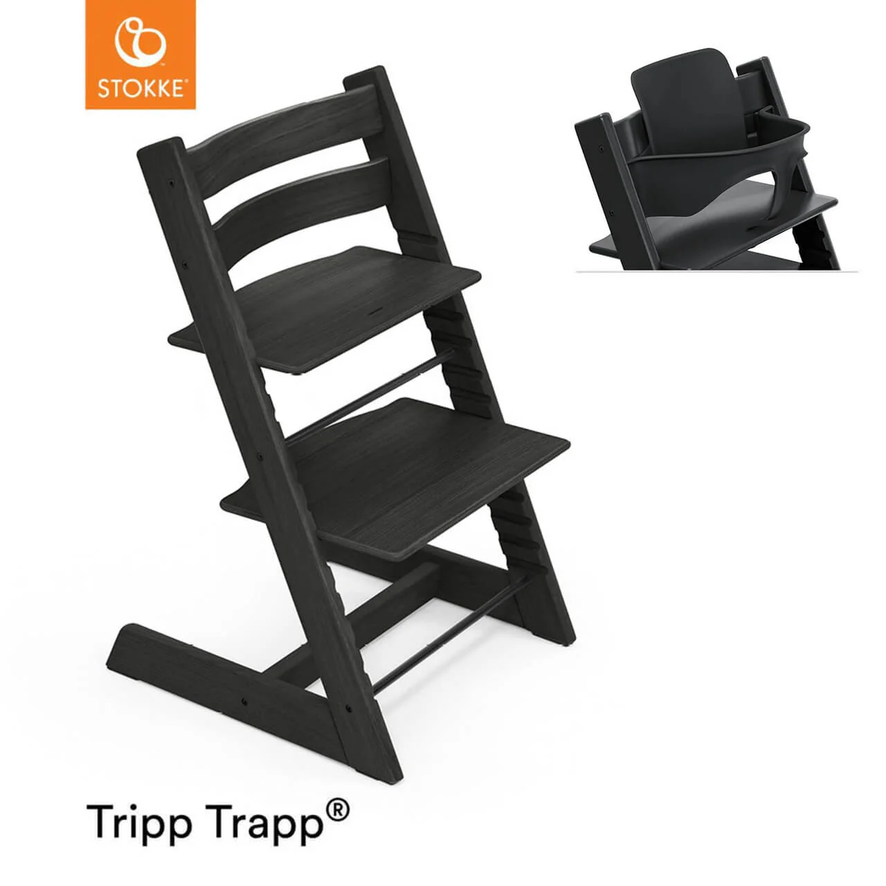 Seggiolone Stokke Tripp Trapp – Sedia per bambini regolabile in altezza e che cresce con il bambino, in nero, ergonomica