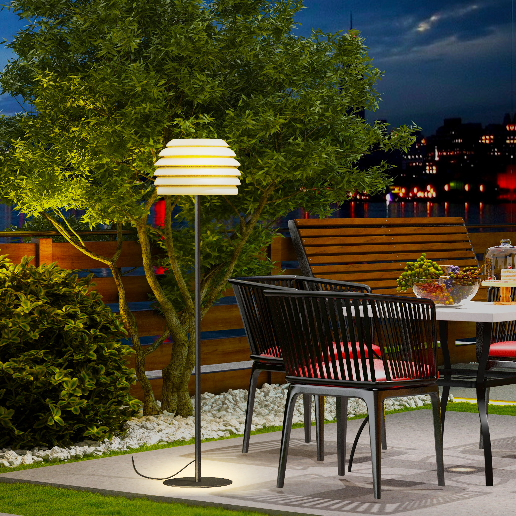 Outsunny Stehlampe, markanter Schirm, Outdoor/Indoor, Metallrahmen, Ø39 x 153 cm, Schwarz/Weiß