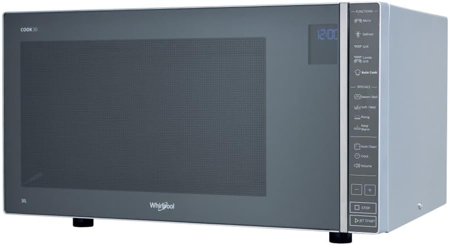 Whirlpool MWP 304 M – Dimensioni 53,9cm x 39,8cm x 30,0cm Forno Microonde 30 Litri Con Potenza 900W Microonde E 1050W Grill. Forno A Microonde Con Funzione Vapore.
