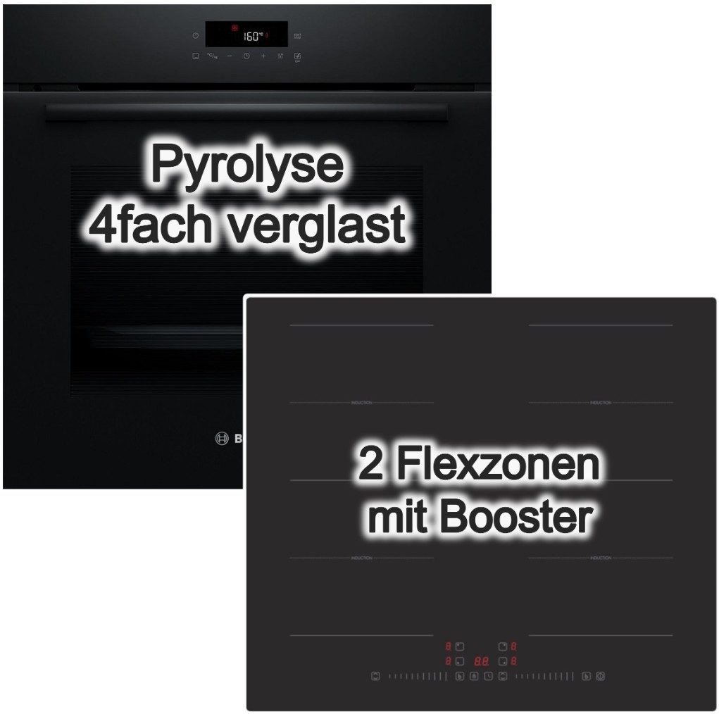 Backofen-Set Pyrolyse 3D Heißluft + PKM Induktionskochfeld Flexzonen Slider