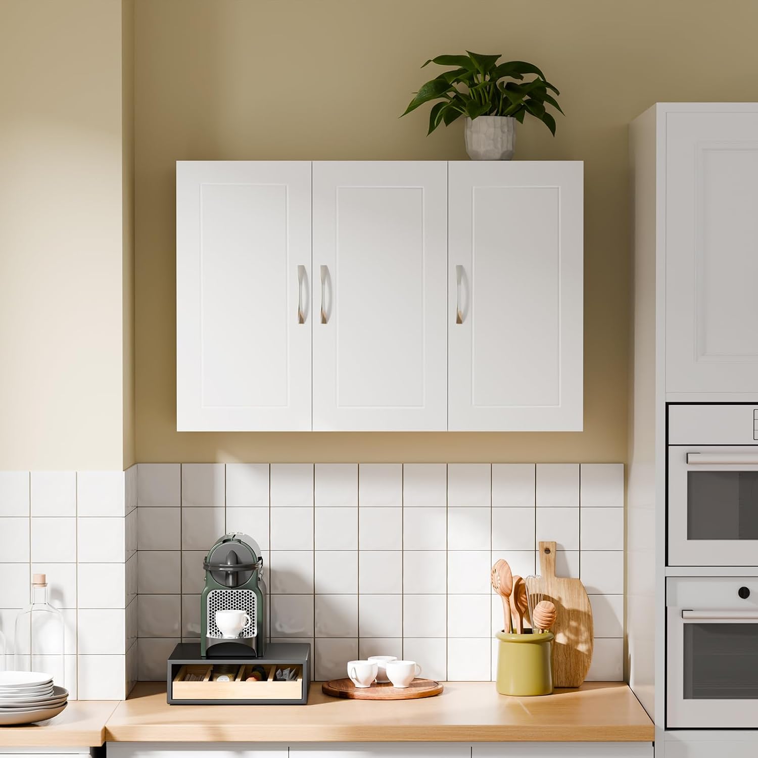 SoBuy Pensile Cucina Lungo Sospeso Bianco con 3 Ante e Ripiano Regolabile