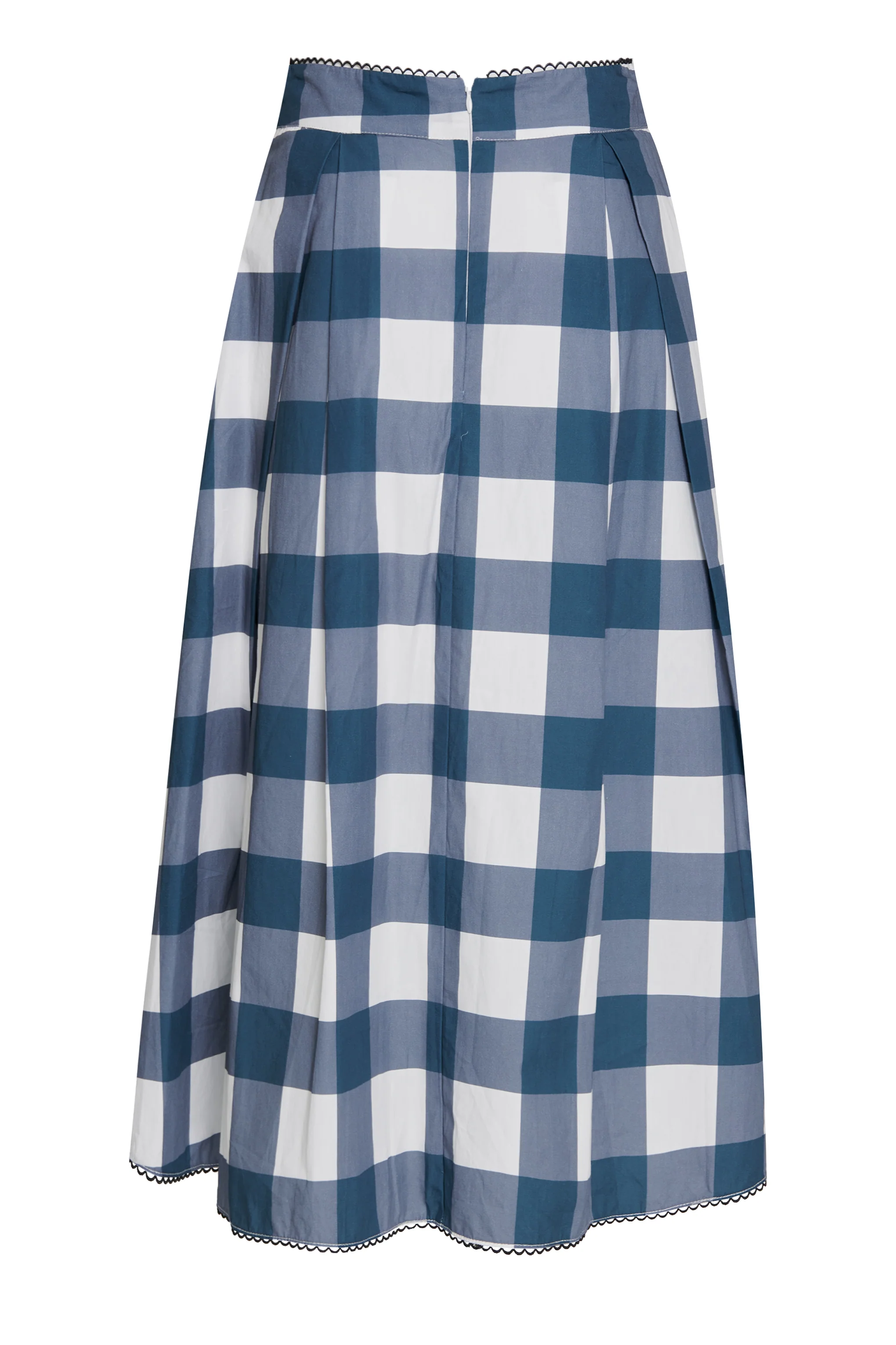 Petrol Blue Check High Waisted Midi Skirt