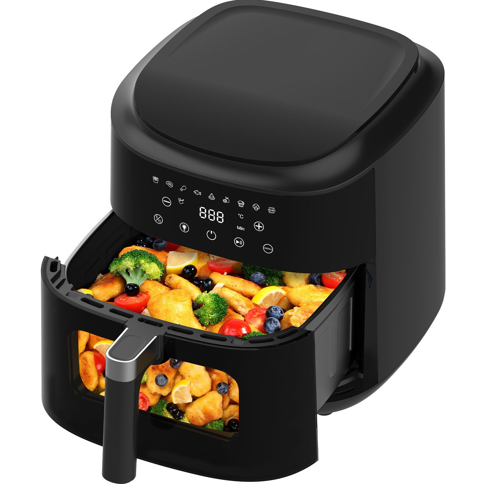 Heißluftfritteuse 9 Liter, XL Airfryer mit Sichtfenster, Touchscreen, 360° Heißluft-Technologie