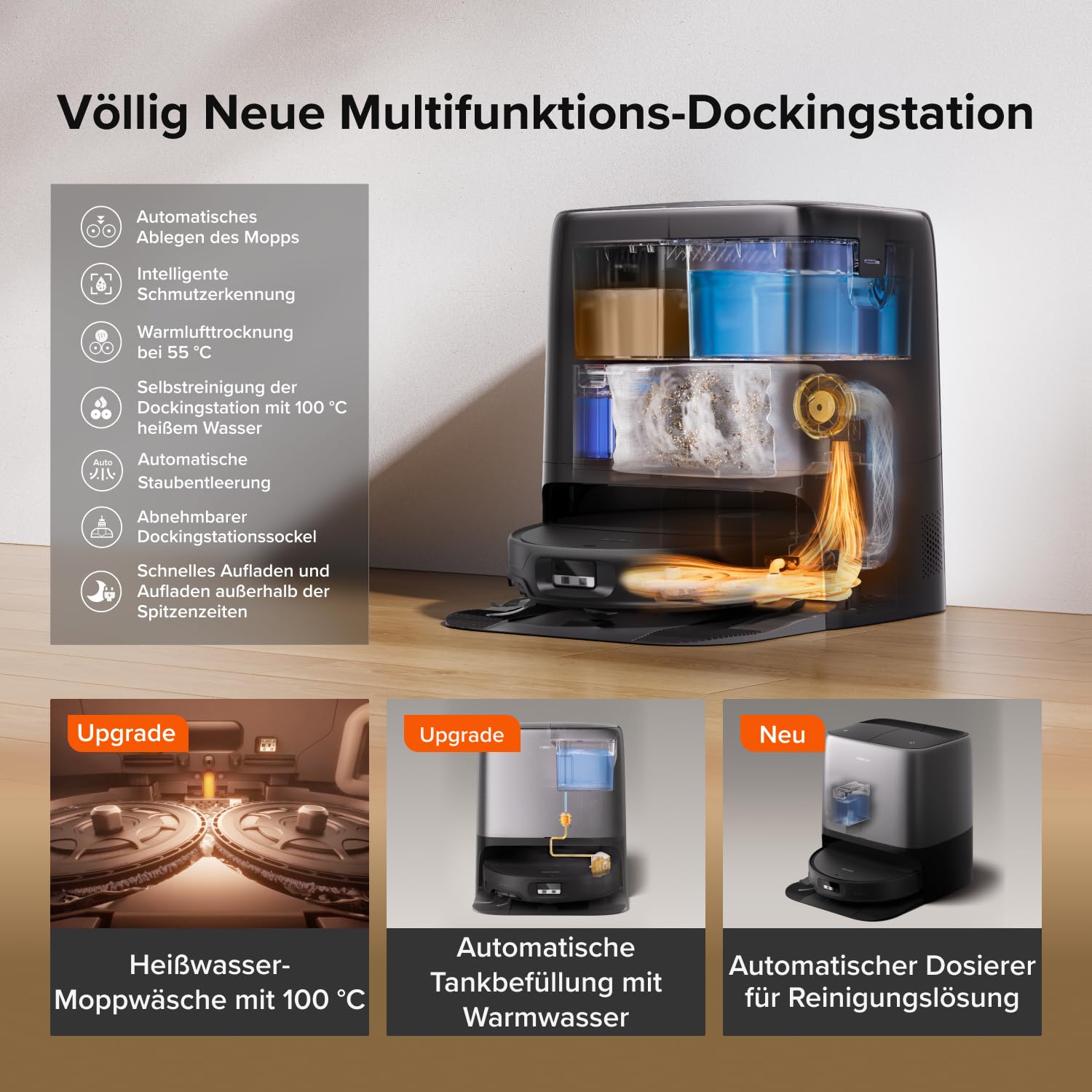 Saugroboter mit Wischfunktion Saros 20 Neo, 36.000 Pa Saugkraft, LiDAR-Navigation und Absaugstation