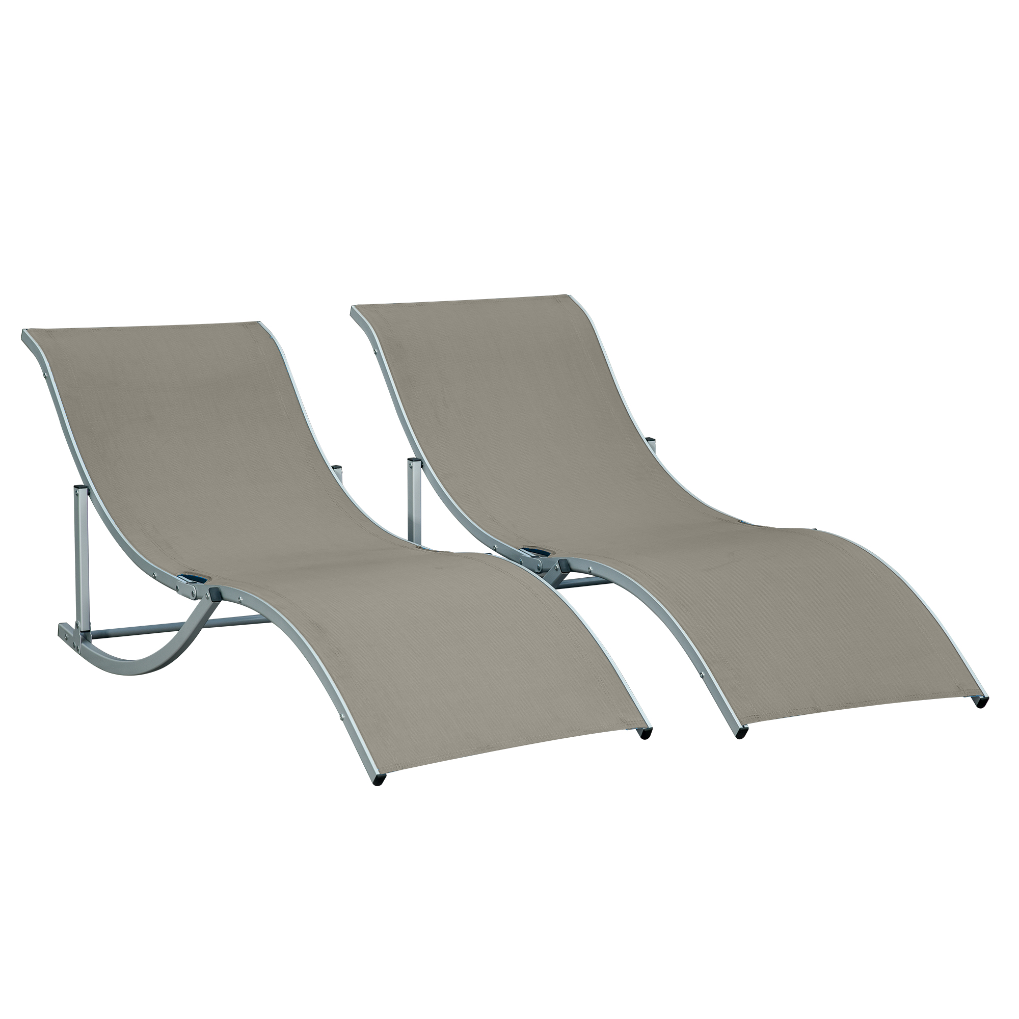 Outsunny 2er Set Sonnenliege Gartenliegen Stoffliege Relaxliege ergonomisch Aluminium Texteline Hellgrau 165 x 61 x 63 cm
