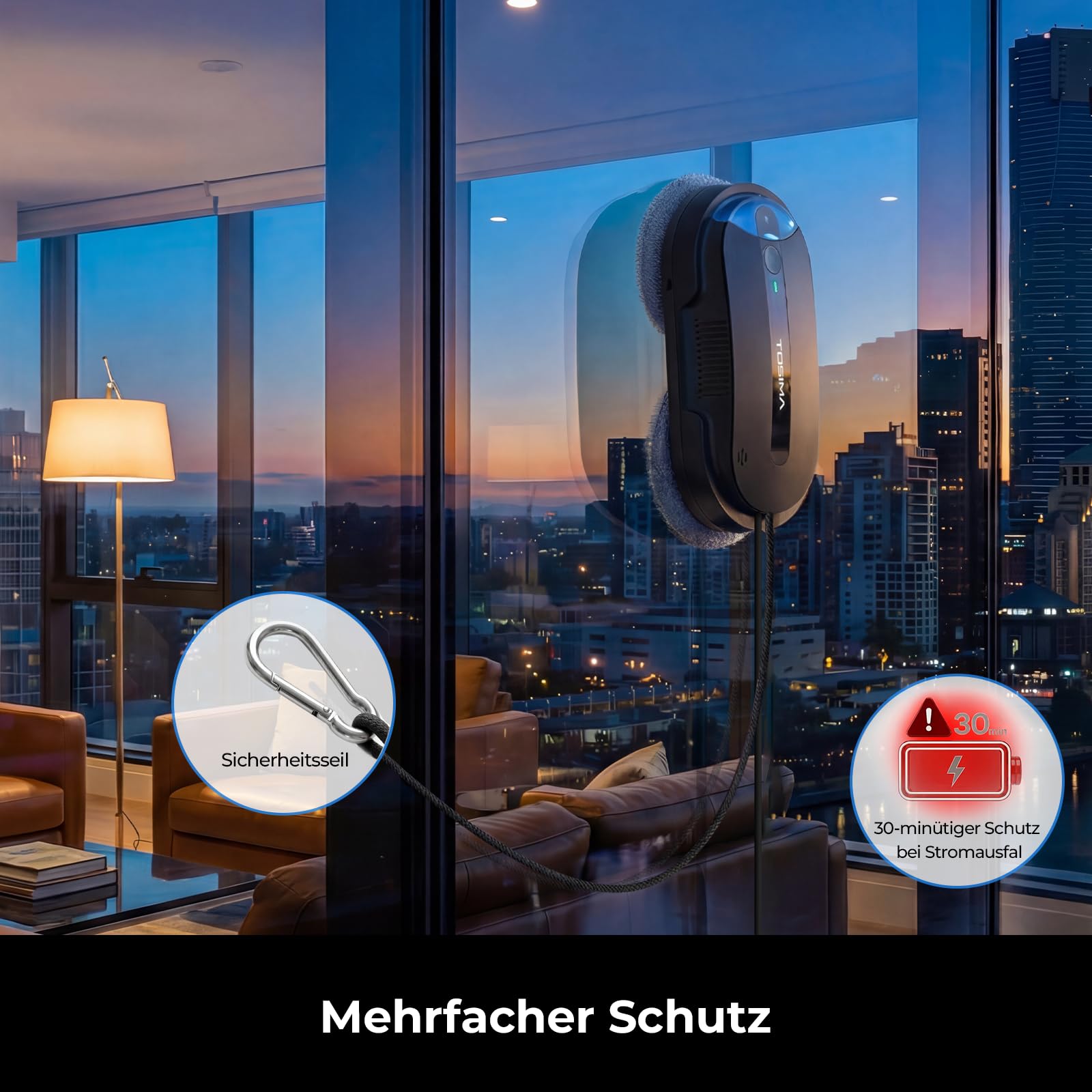 Fensterputzroboter X1 mit Doppeldüsen und Ultraschall-Wasserzerstäubung, 85-ml-Wassertank mit Sichtfenster, 3200 Pa Saugkraft und Notstrom-Akku