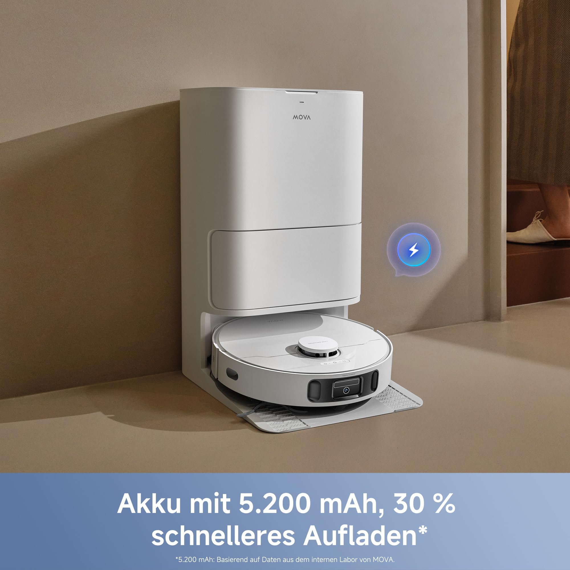 Saugroboter mit selbstreinigender Station und ausfahrbarem Mopp, 19.000 Pa, 3,2-L-Staubbeutel, 80-ml-Wasserbehälter