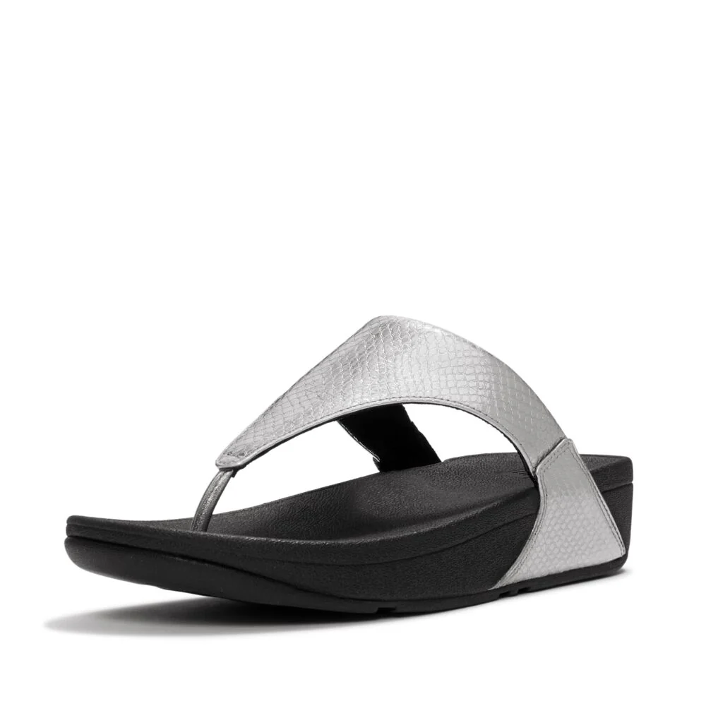 FitFlop Lulu Schlangen-Muster Silber Leder Zehentrenner
