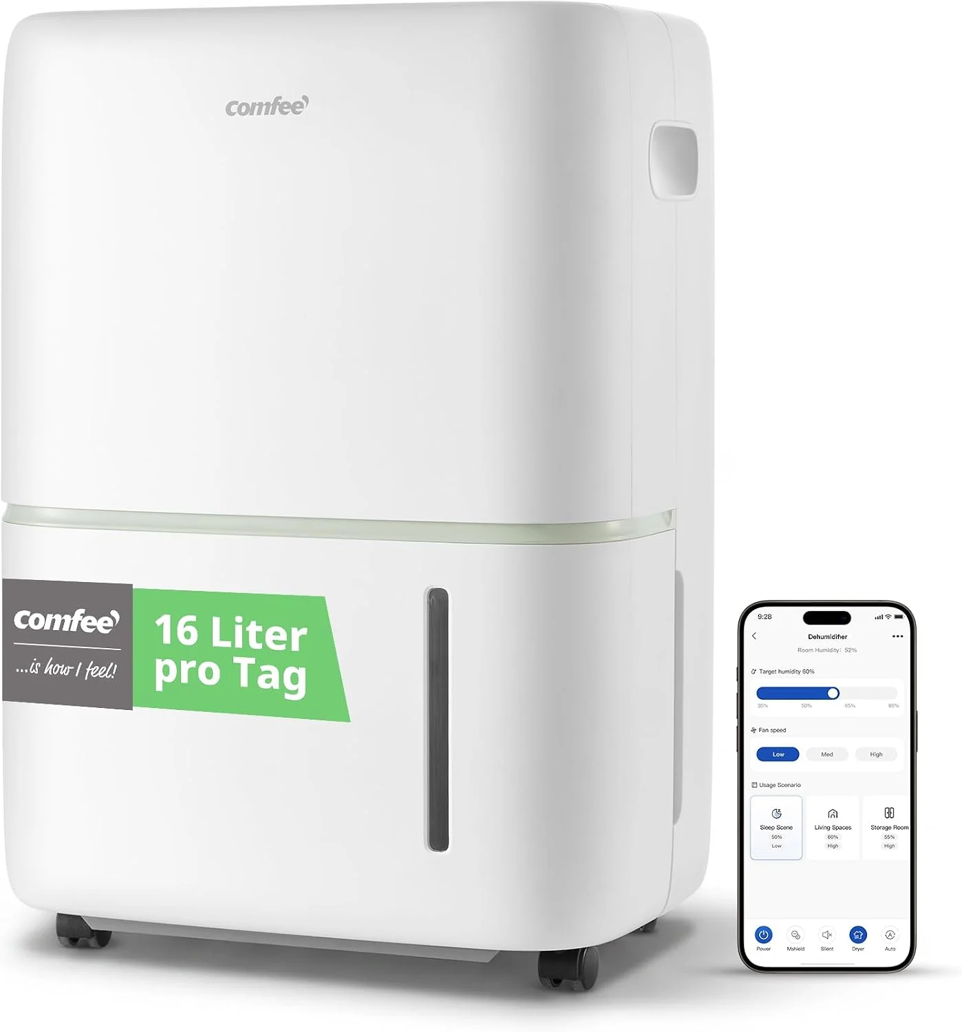 Comfee Luftentfeuchter 16L/24h, CDDKE-16DEN7(EU), Wassertank 5L, Raumgröße ca.80m³ (32m²), APP-fähig, Smart modu, Timer 24H, Gegen Feuchtigkeit