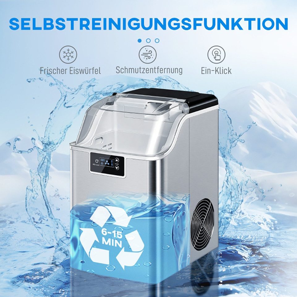 Eiswürfelmaschine LongFeng Eiswürfelmaschine 20 kg/24h mit 2,1 L Wassertank, Silber