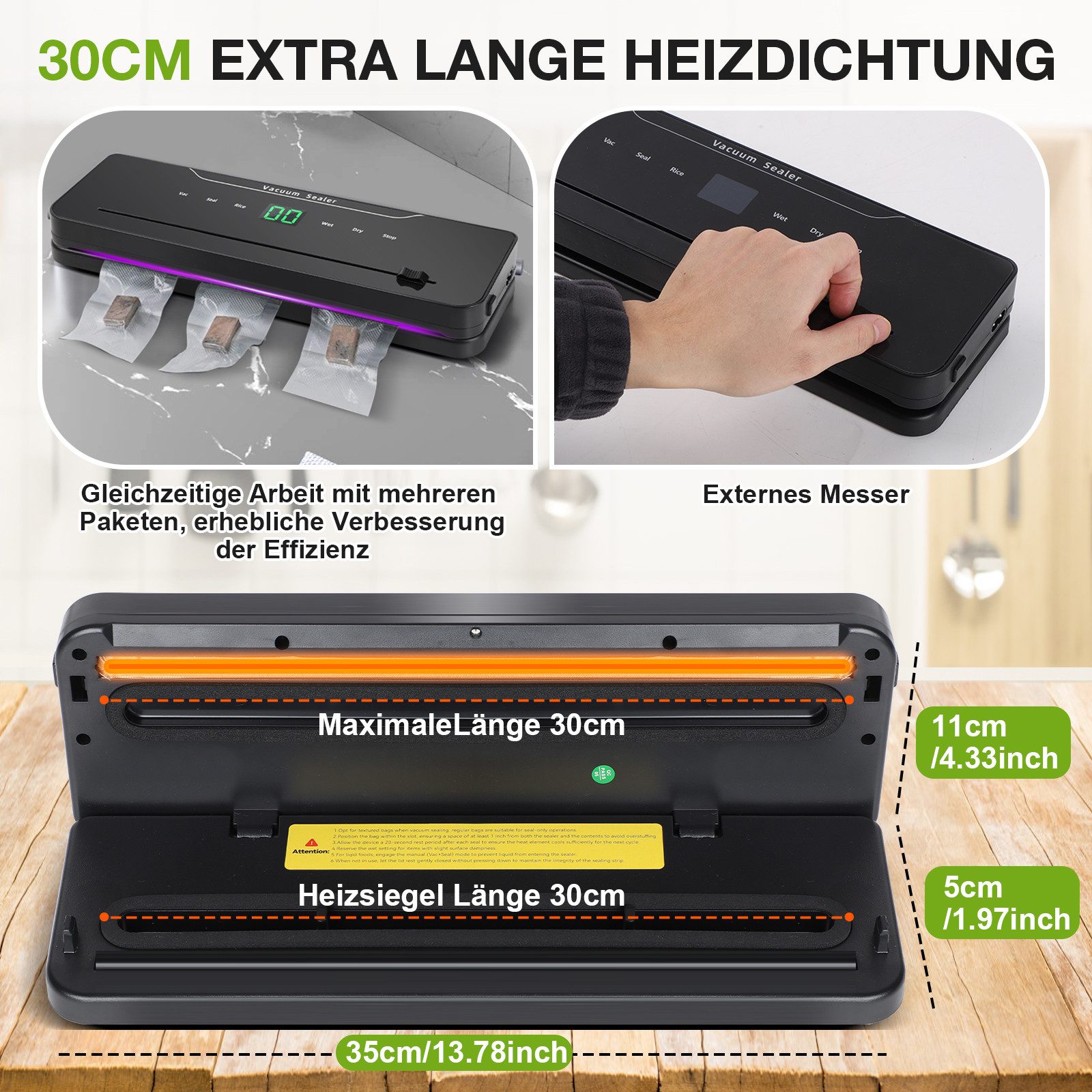 Vakuumierer schnell-kompaktes Vakuumierer, mit Vakuumbeuteln und Zubehörschlauch