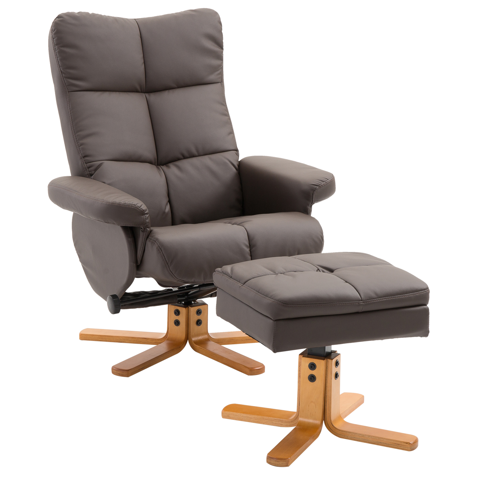 HOMCOM Relaxsessel mit Hocker, Stauraum, Gepolstert Fernsehsessel mit Liegefunktion, 360° Drehbar TV-Sessel für Schlafzimmer, Wohnzimmer, Kunstleder, Braun