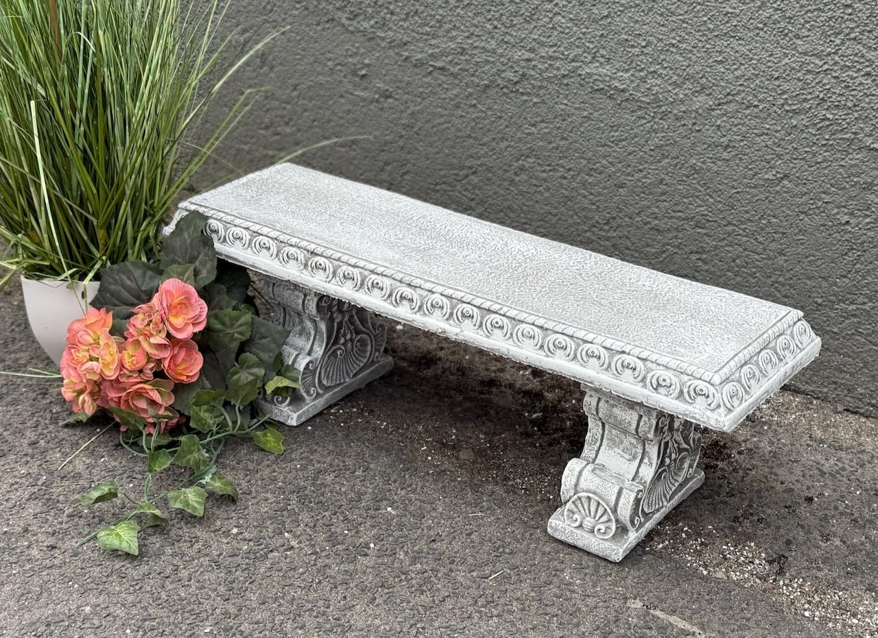 stoneandstyle Decorative Stone Bench, Grey, 62 cm wide x 20 cm high x 13 cm deep, 14.6 kg, frost resistant to -30 °C, handmade in Germany