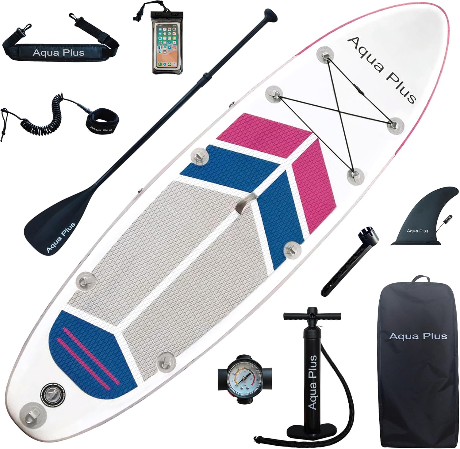 Aqua Plus 15cm Spessore SUP Gonfiabile per Tutti i Livelli di abilità Tavola da Paddle in Piedi, pagaia, Pompa, ISUP Zaino da Viaggio, guinzaglio, Tracolla