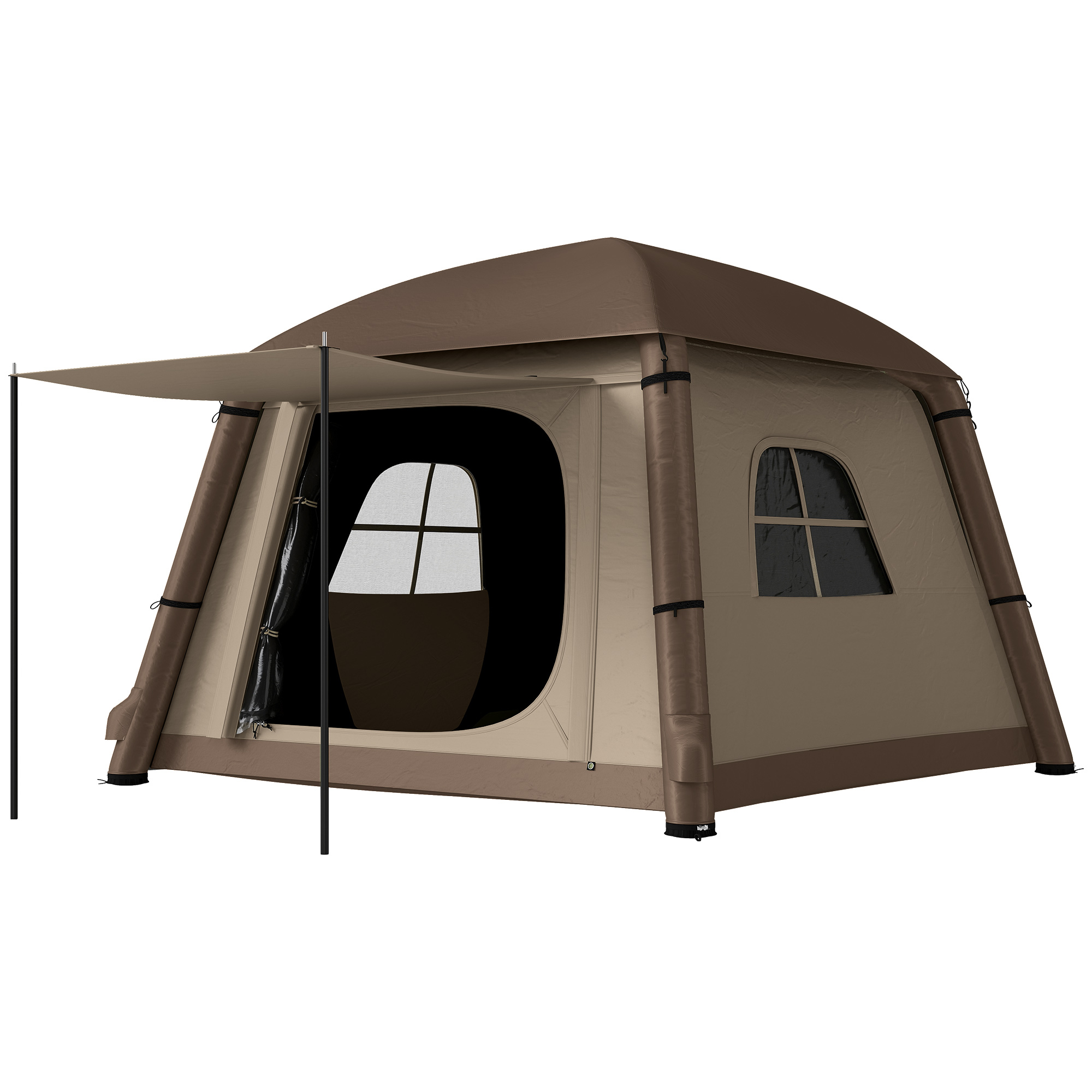 Outsunny Aufblasbares Campingzelt 1-2 Personen Outdoor Familienzelt mit Haken Luftpumpe Fenstern Türen für 4 Jahreszeiten