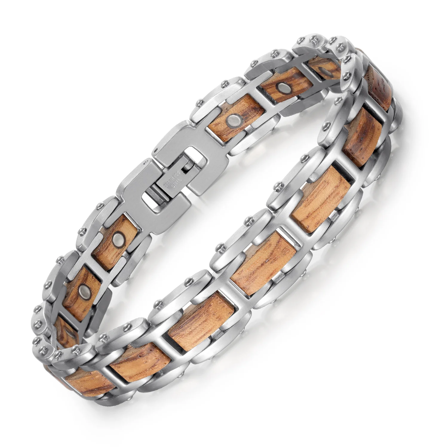 RainSo Wood Stainless Steel Effective Magnetic Bracelets for Relieving Pain